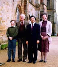 Prince Naruhito poses with the Fiennes family during the Japanese royal family visit.